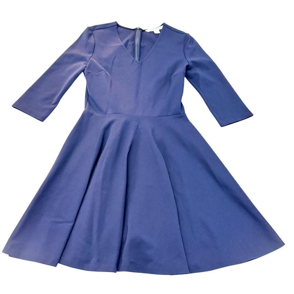 Diane Von Furstenberg Navy Blue Flare Skirt Long Sleeve Dress Size 2